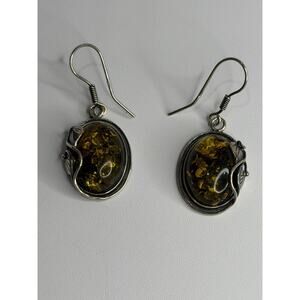 Vintage 925 Sterling Silver Amber Earrings